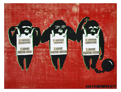 NOT BANKSY (un)"ORIGINALS": See No Evil Hear No Evil & Keep Your Mouth Shut - 10. Keep Your Mouth Shut with pasted text 2 61 x 81 cm image