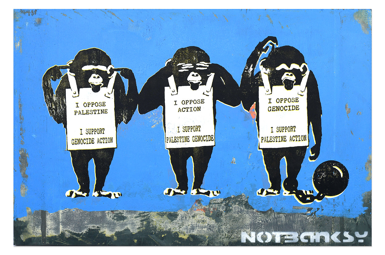 NOT BANKSY (un)"ORIGINALS": See No Evil Hear No Evil & Keep Your Mouth Shut - 2. Keep Your Mouth Shut in Blue 40.5 x 61 cm image