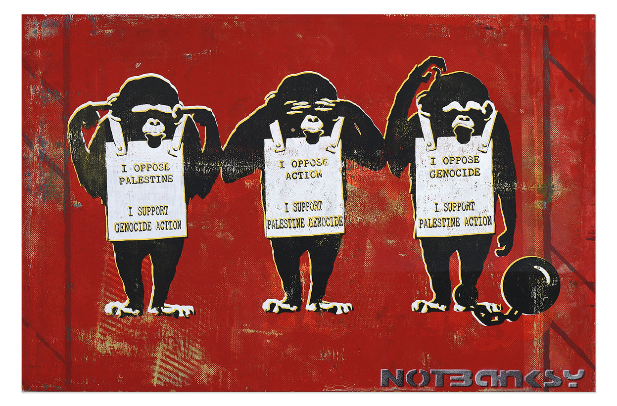 NOT BANKSY (un)"ORIGINALS": See No Evil Hear No Evil & Keep Your Mouth Shut - 3. Keep Your Mouth Shut in Red 40.5 x 61 cm image