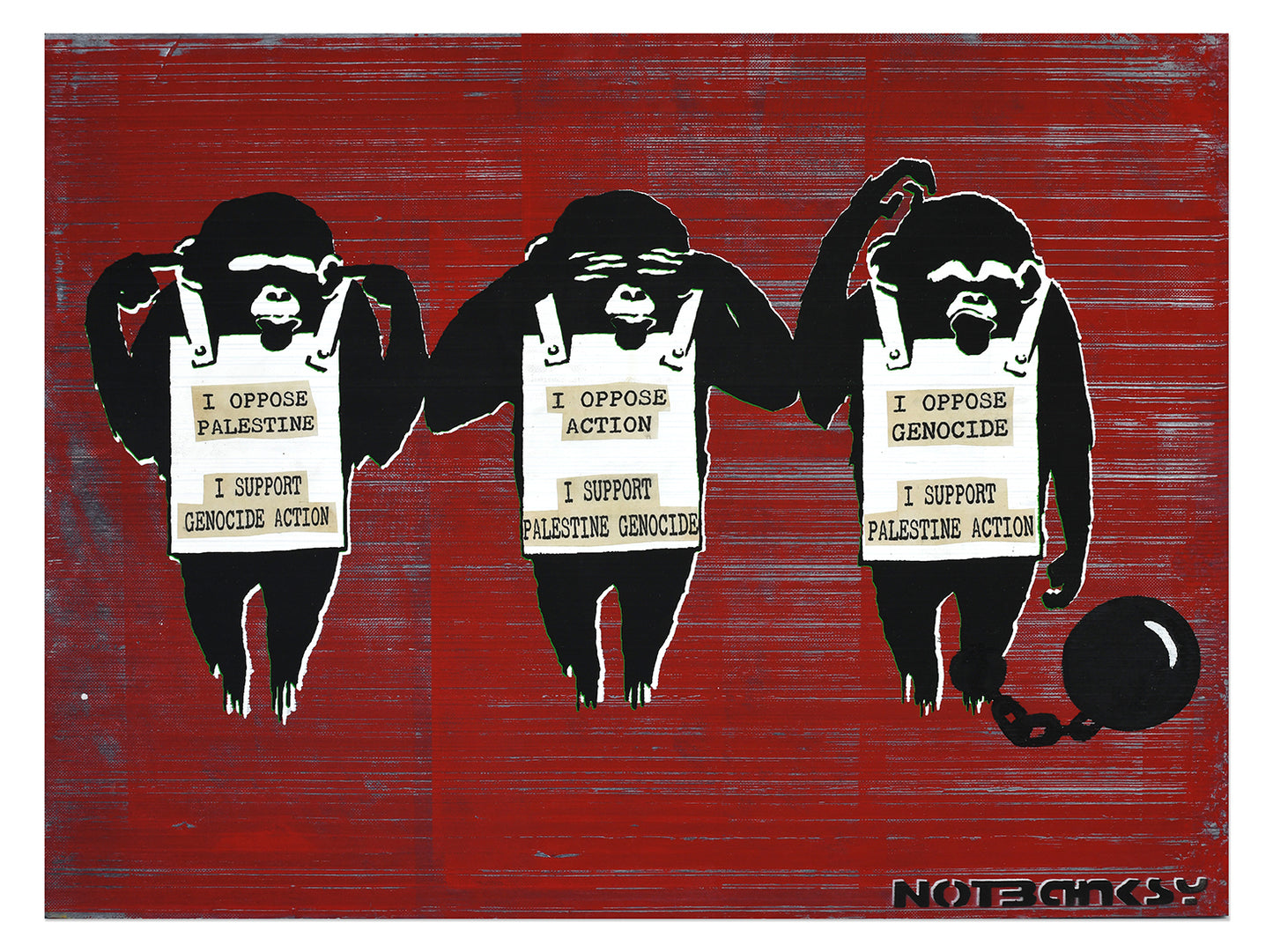 NOT BANKSY (un)"ORIGINALS": See No Evil Hear No Evil & Keep Your Mouth Shut - 9. Keep Your Mouth Shut with pasted text 1 61 x 81 cm image