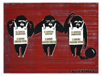 NOT BANKSY (un)"ORIGINALS": See No Evil Hear No Evil & Keep Your Mouth Shut - 9. Keep Your Mouth Shut with pasted text 1 61 x 81 cm image