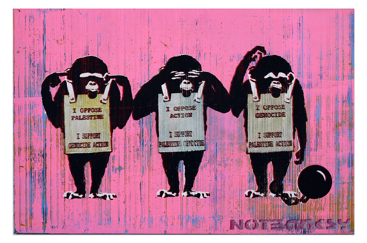 NOT BANKSY (un)"ORIGINALS": See No Evil Hear No Evil & Keep Your Mouth Shut - 1. Keep Your Mouth Shut in Pink 40.5 x 61 cm image