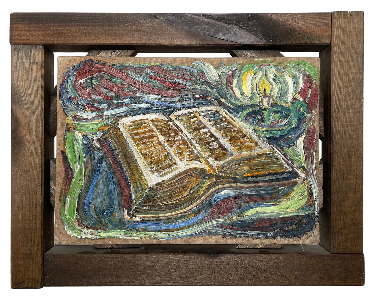 RARE Bible and Candle Painting in Artists Frame 2003