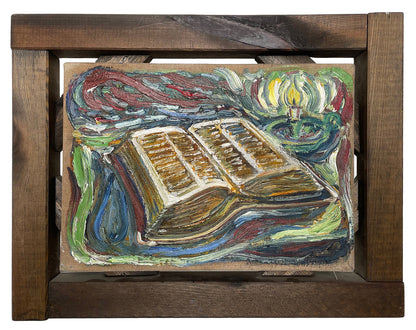 RARE Bible and Candle Painting in Artists Frame 2003