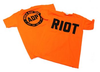 Jimmy Cauty ADP World Riot Tour adult riot orange front and back 72dpi