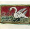 billy childish swan and fish watercolour 2022 25.3×35.5cm