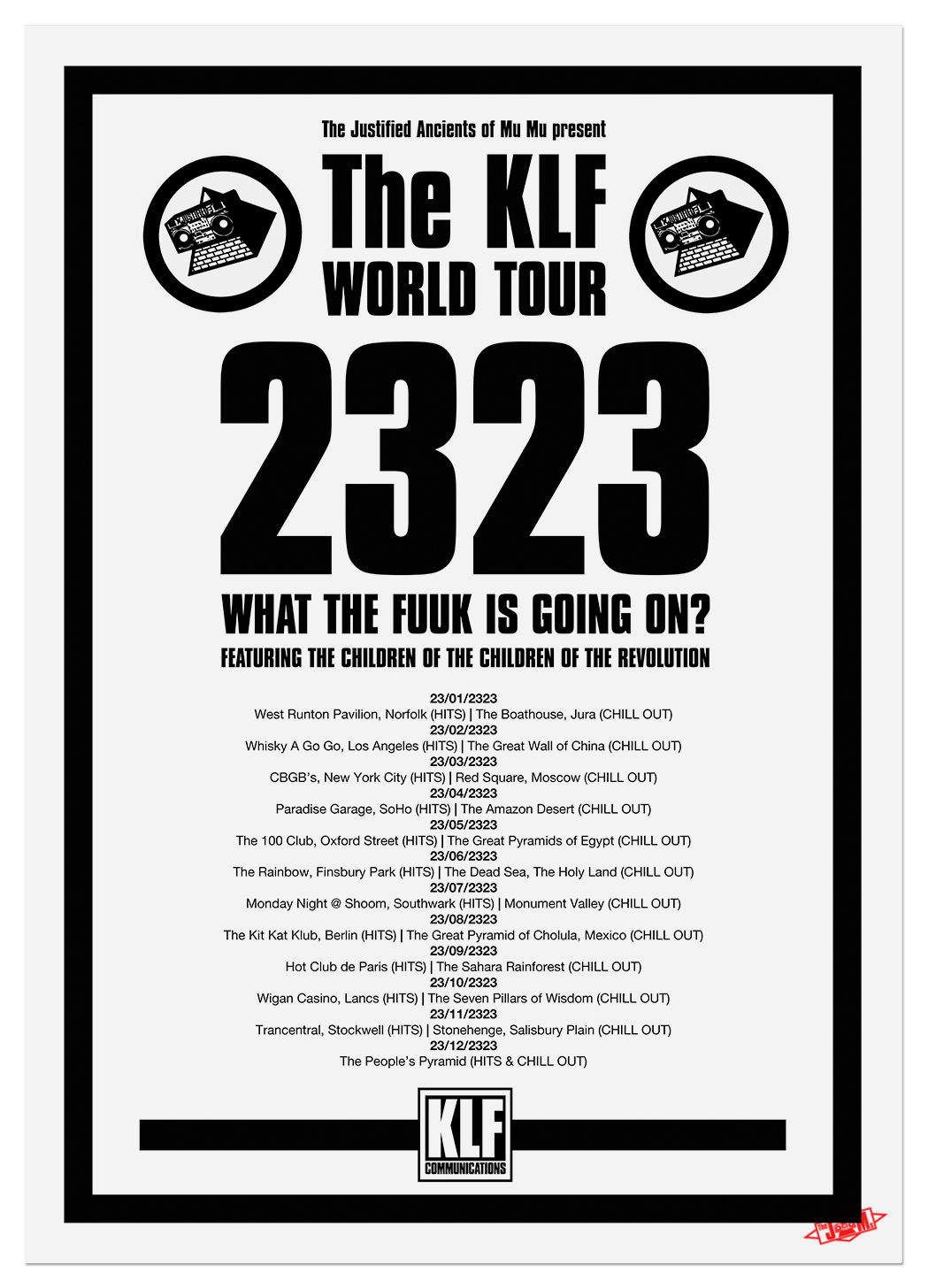 The KLF 2323 Tour Poster NEW black on white