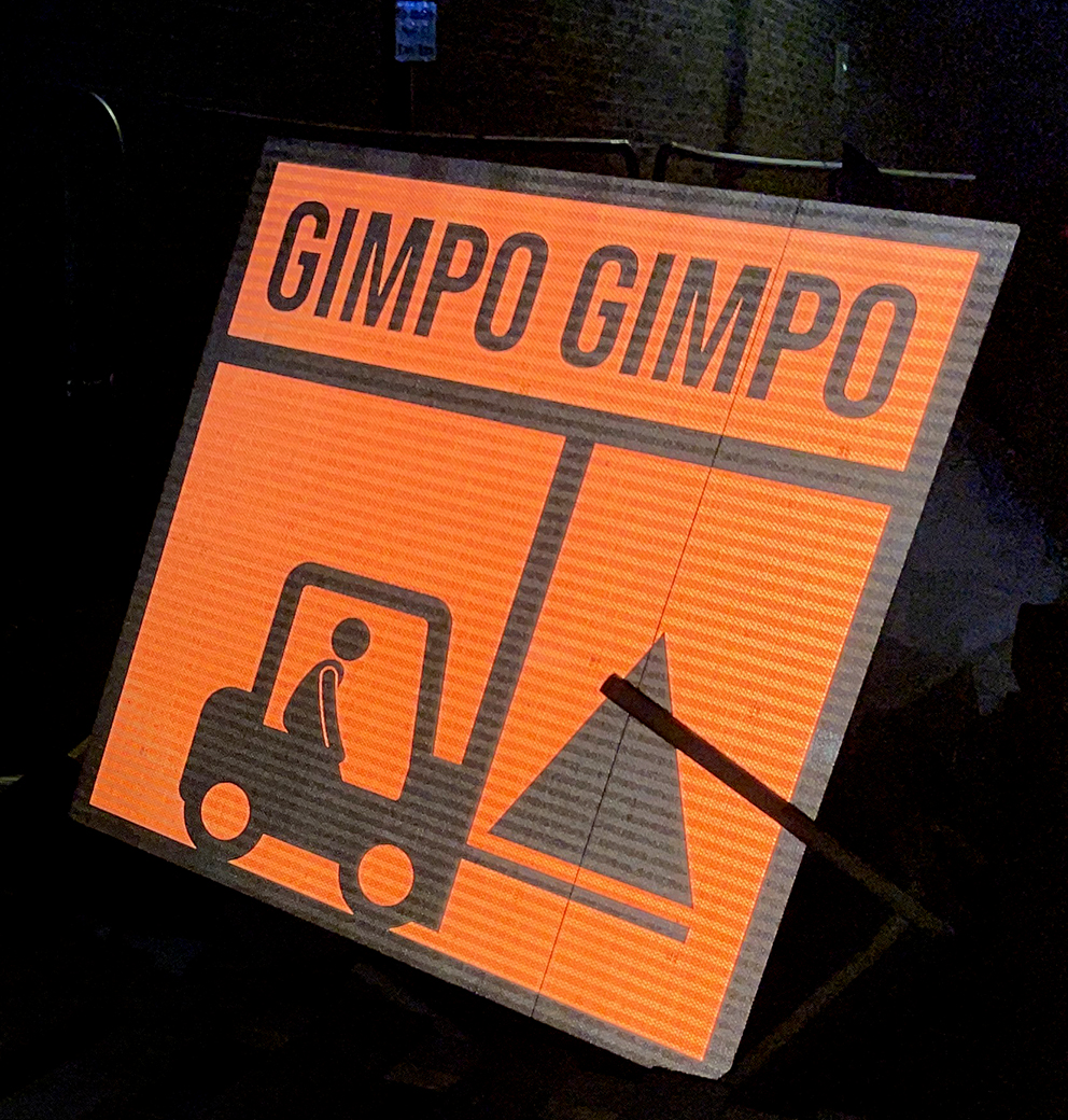 Gimpo at work warning sign
